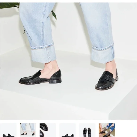 Freda Salvador Tash D’Orsay penny loafer in black embossed croc - Picture 3 of 11